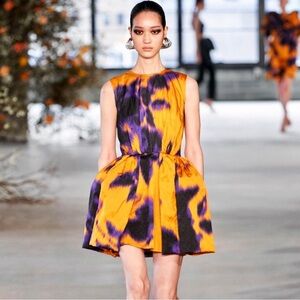 NWT Jason Wu Collection Ochre Yellow Floral Print Sateen Sleeveless Dress Size 6